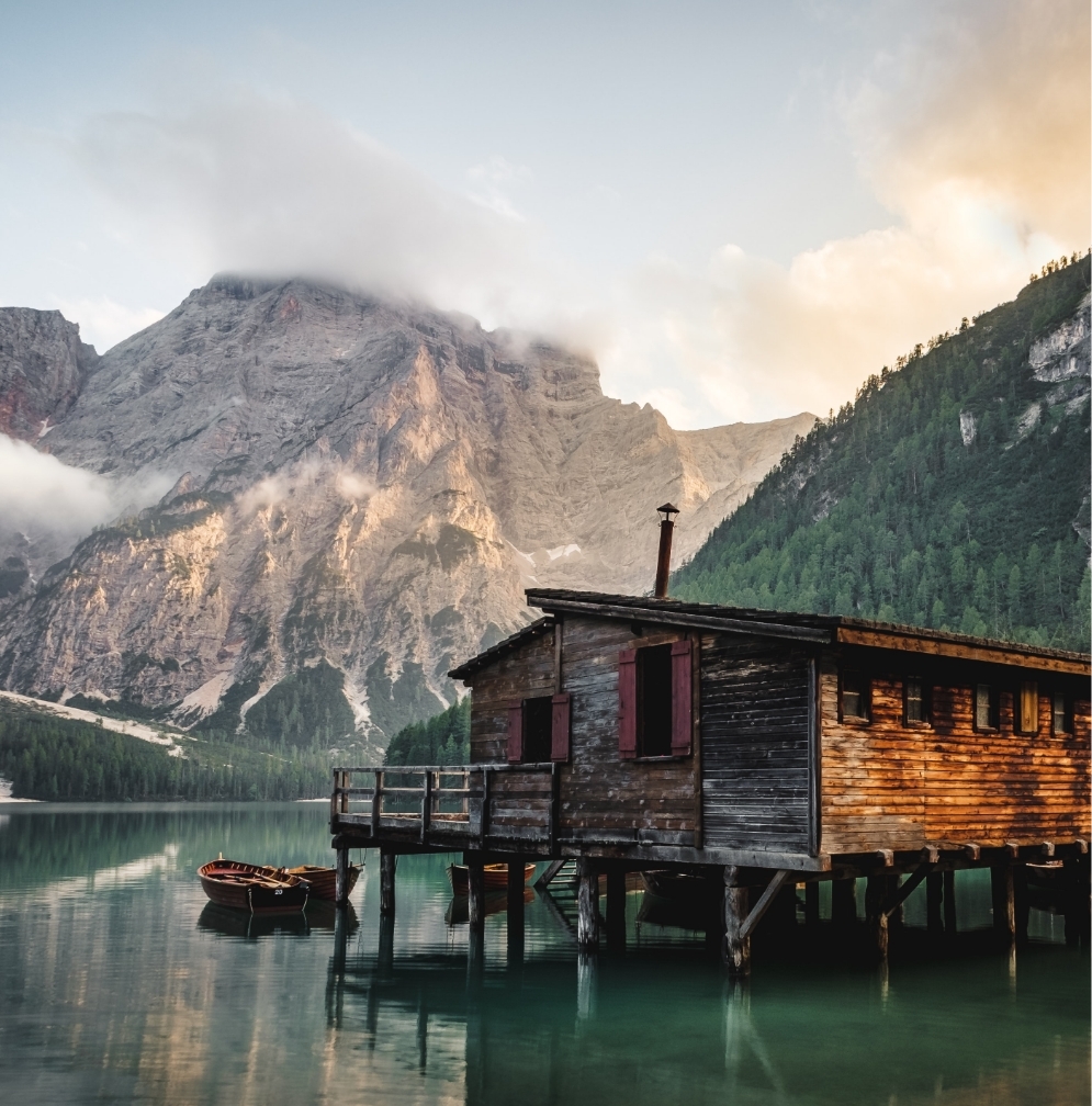 Cabin on the water in the mountains